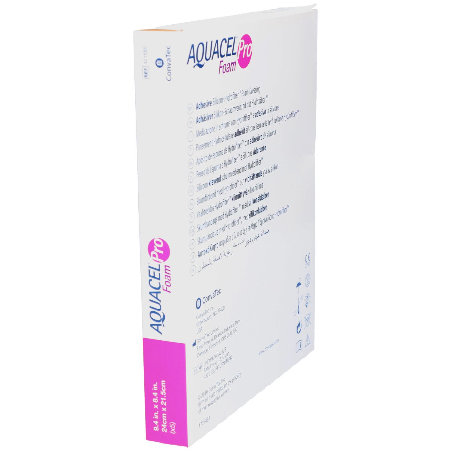 Emballage AQUACEL Pro Foam, dos. Informations produit multilingues et logos visibles.