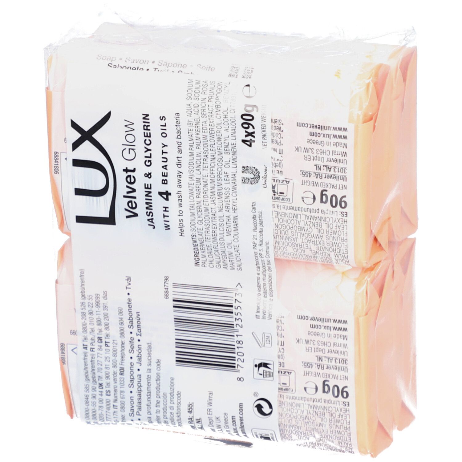 Rückseite der Seifenverpackung. Text mit Inhaltsstoffen und Herstellerinformationen.
