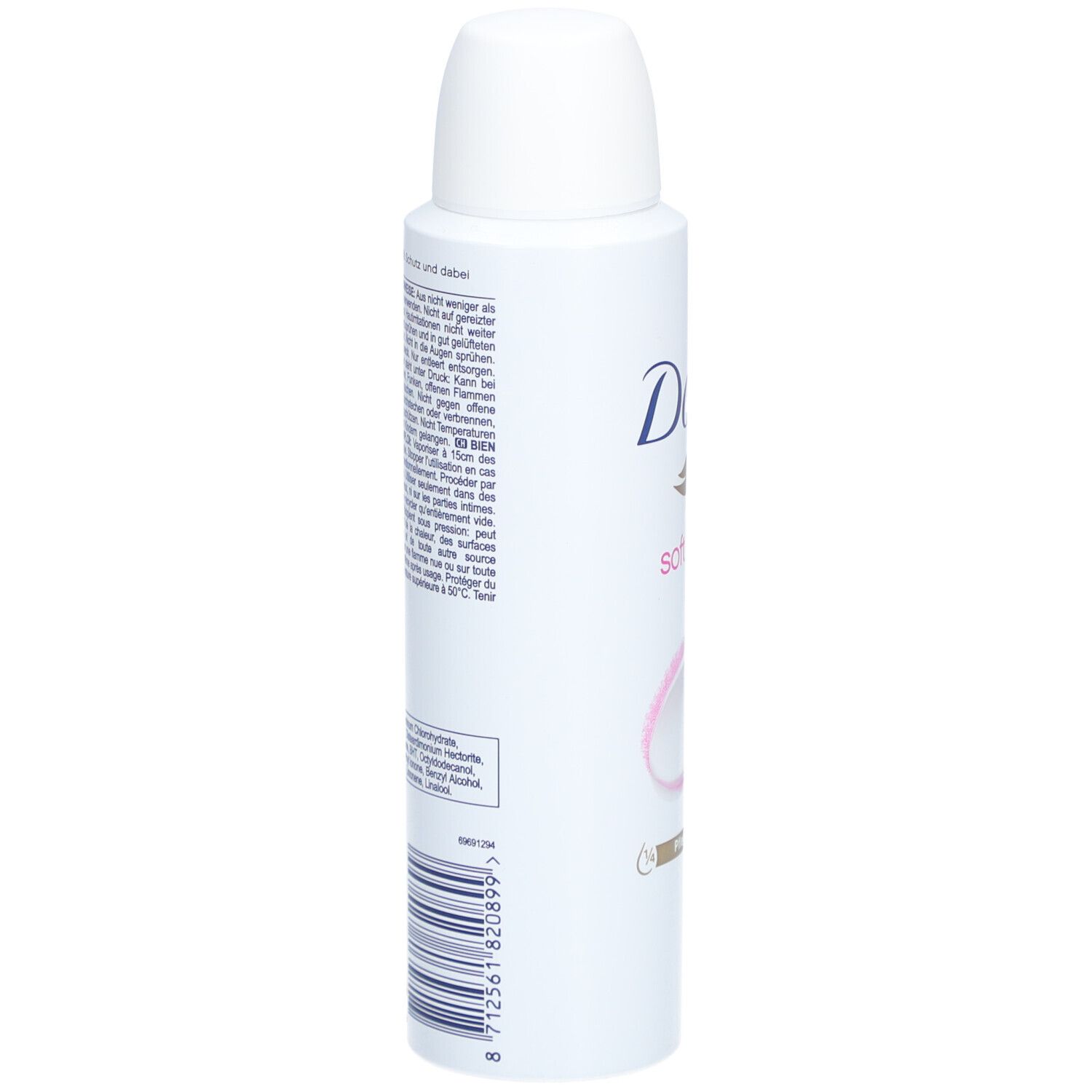 Dos du spray Dove. Texte en allemand. Code-barres.