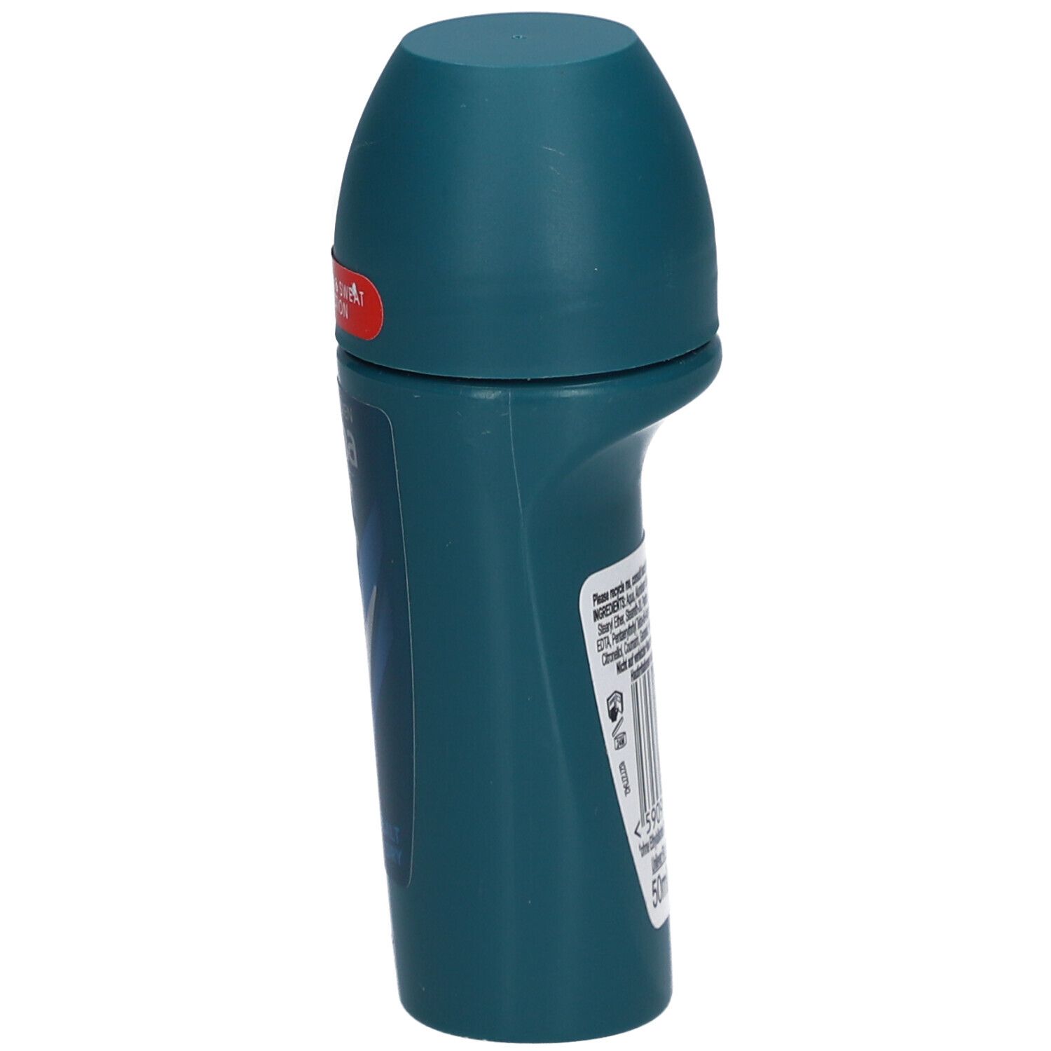 Blau-grüner Roll-on-Deo. Seitliche Ansicht. Aufschrift: Rexona Men, 72H. Oben: 72H Odour & Sweat Protection.