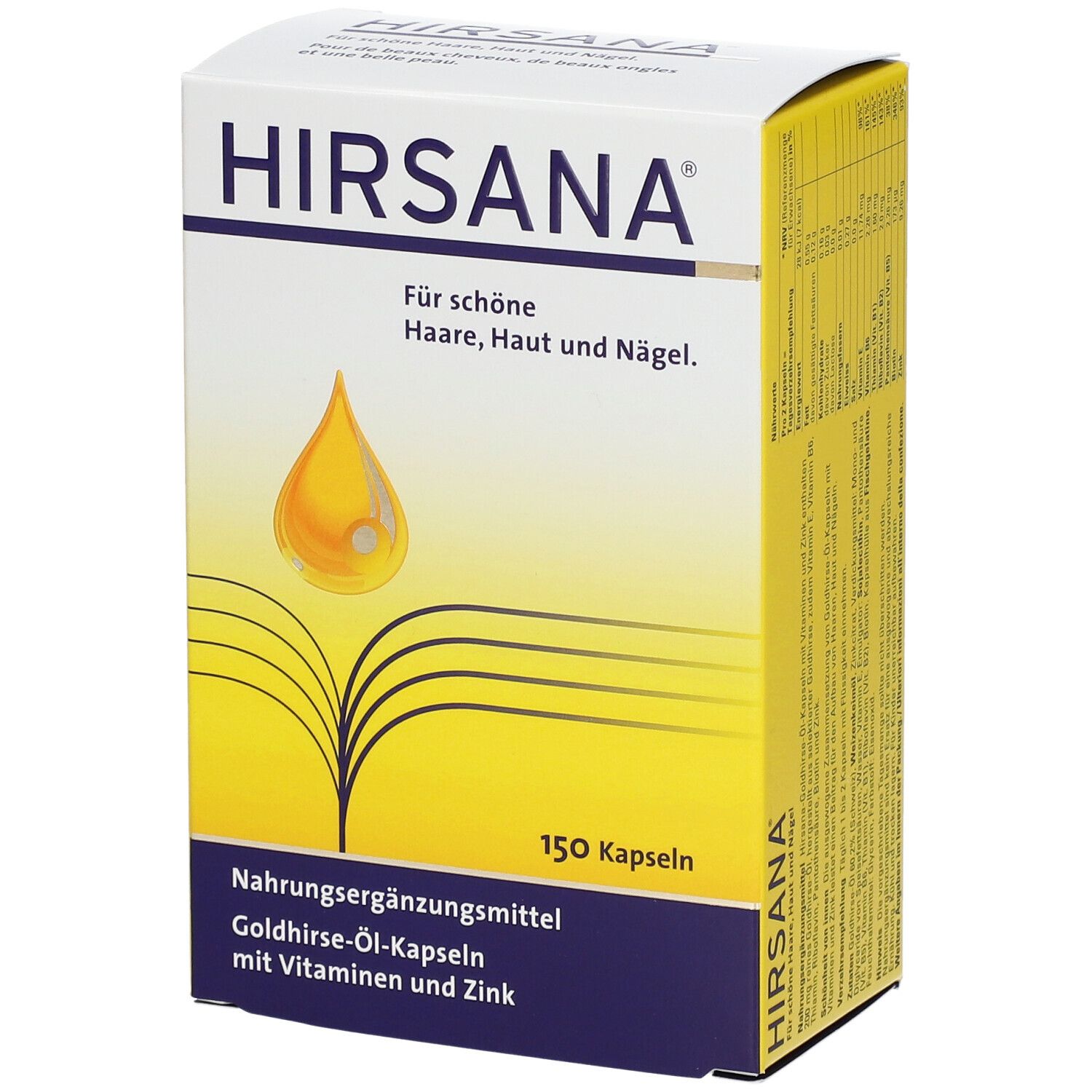Hirsana Goldhirse-Öl-Kapseln: Nahrungsergänzungsmittel mit Vitaminen und Zink für Haare, Haut und Nägel. 150 Kapseln.