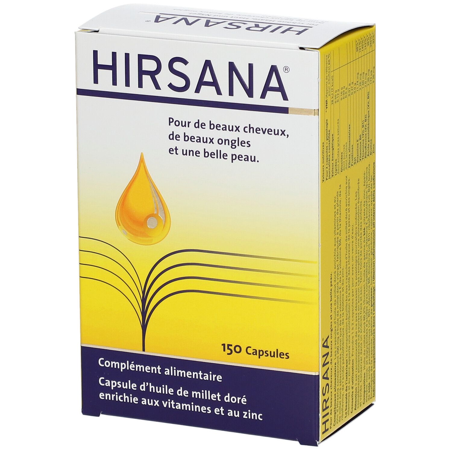 Hirsana Goldhirse-Öl-Kapseln: Nahrungsergänzungsmittel mit Vitaminen und Zink für Haare, Haut und Nägel. 150 Kapseln.