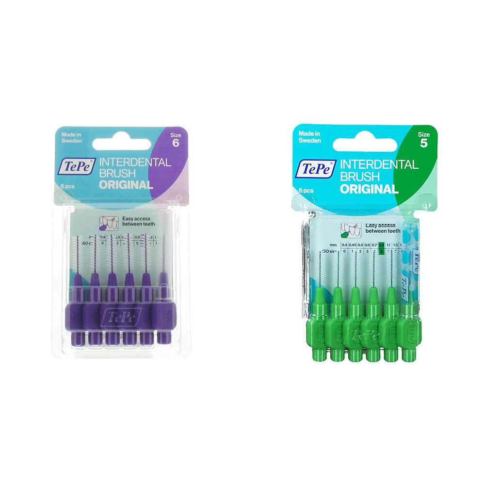 TePe® Interdental Brush 1,1 mm Viollet X-Soft + Original 0,8 mm Vert