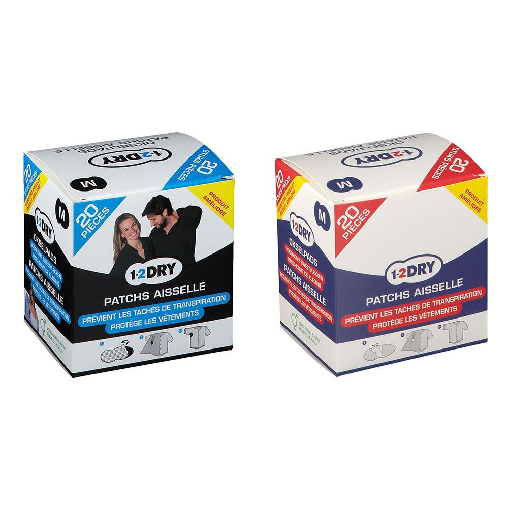 1-2 DRY Patchs sous les aisselles T. M blanc + noir