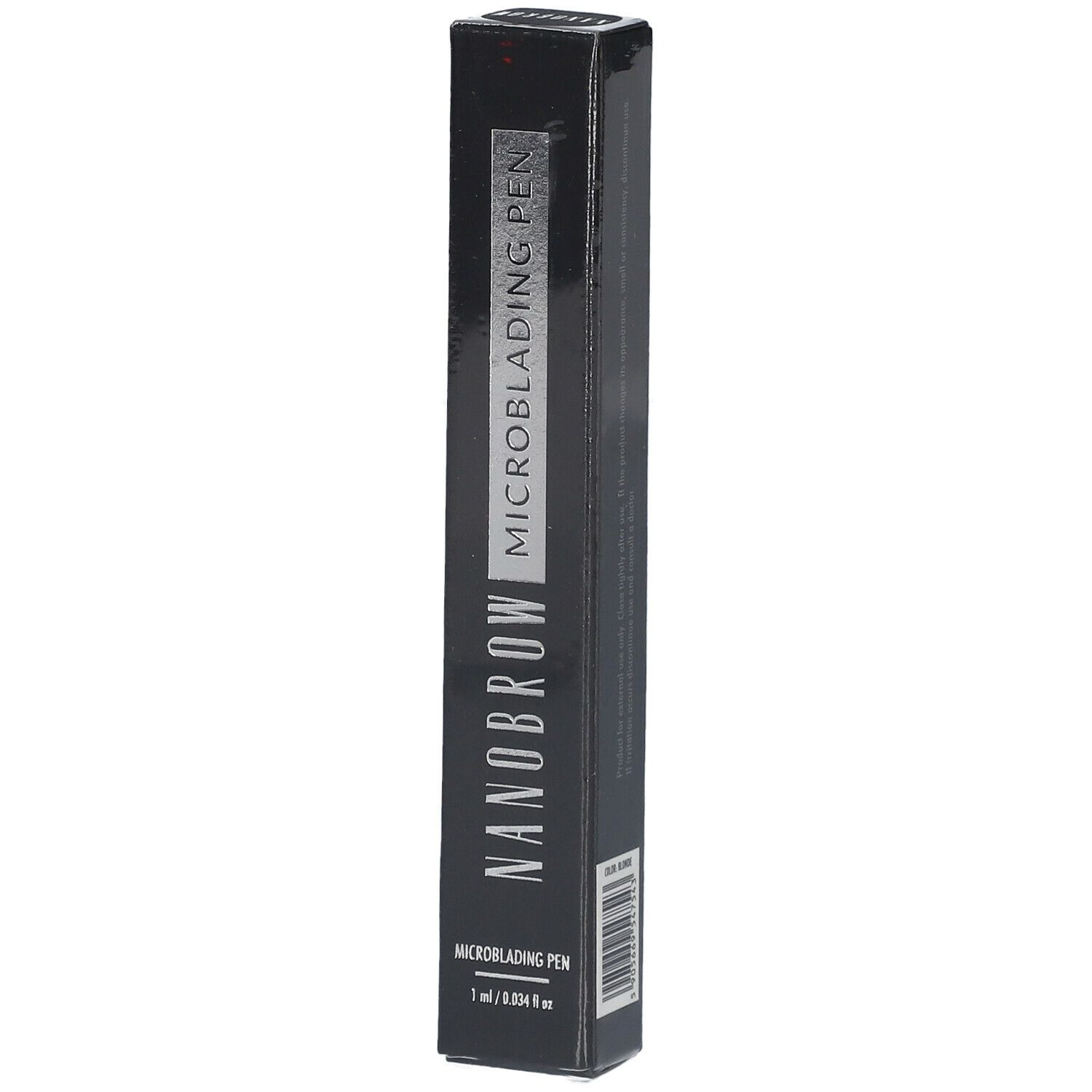 Schwarze Verpackung mit weißer Schrift. NANOBROW MICROBLADING PEN ist sichtbar. 1 ml / 0.034 fl oz.