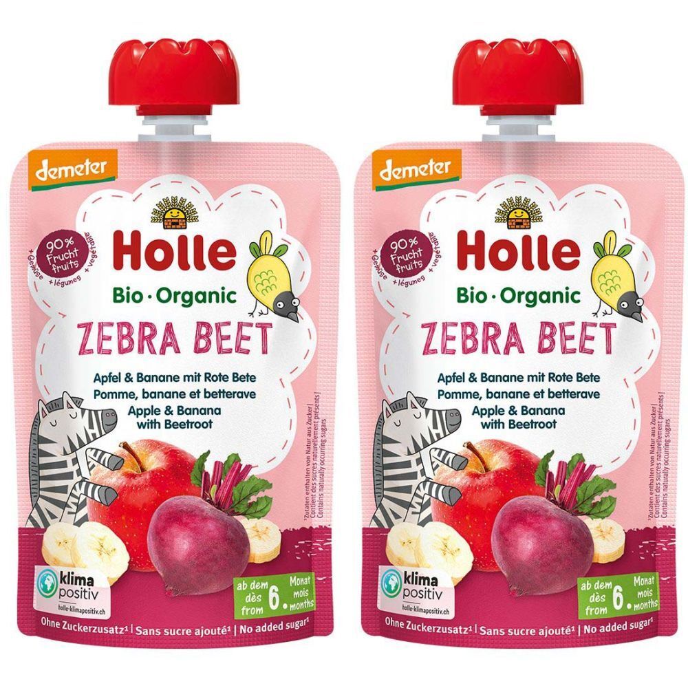 Holle Zebra Beet Pouchy Apfel Bana ro Beete 100 g x2 2x100 Trinklösung