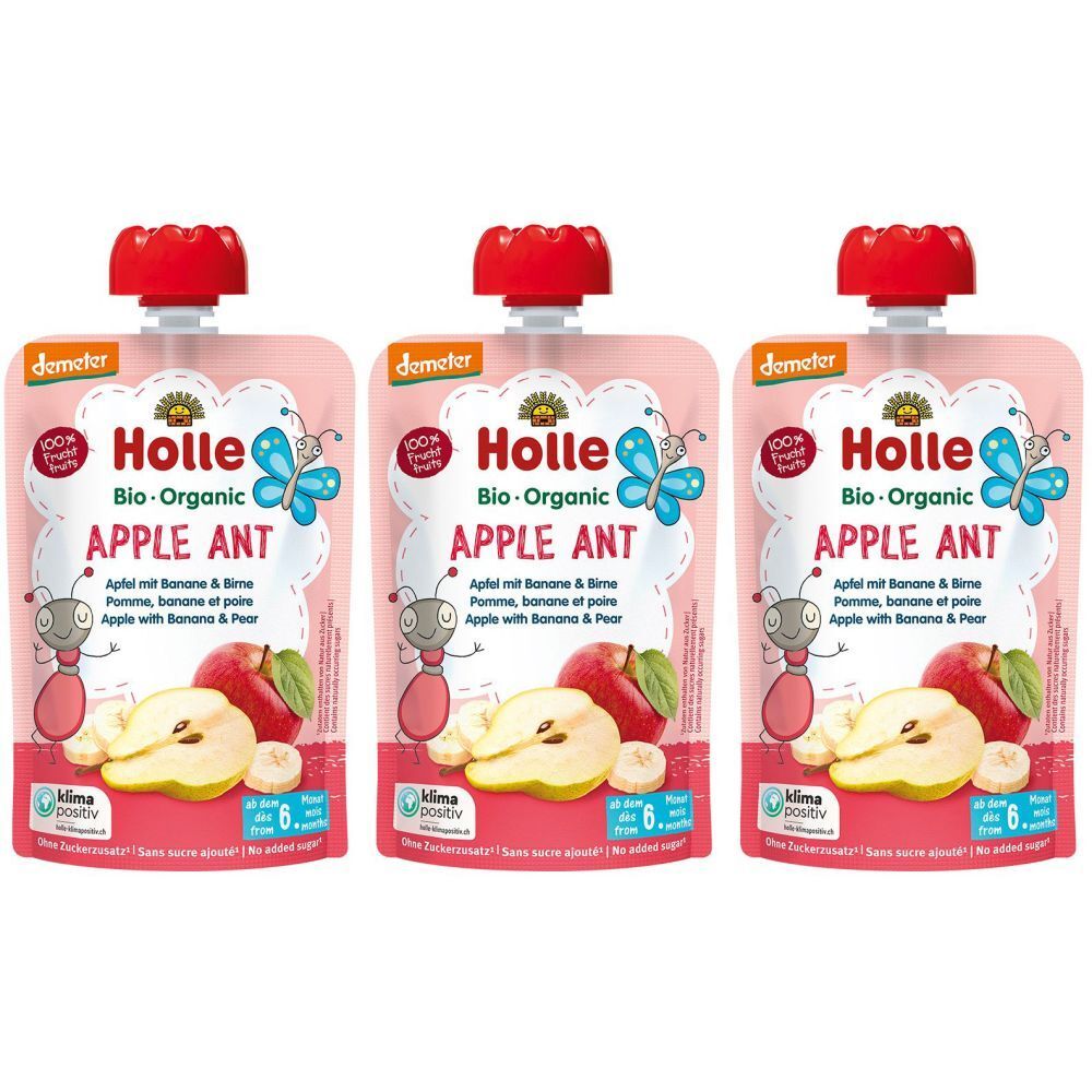 Holle Apple Ant Pouchy Apfel Banane Birne 100 g x3 3x100 Brei