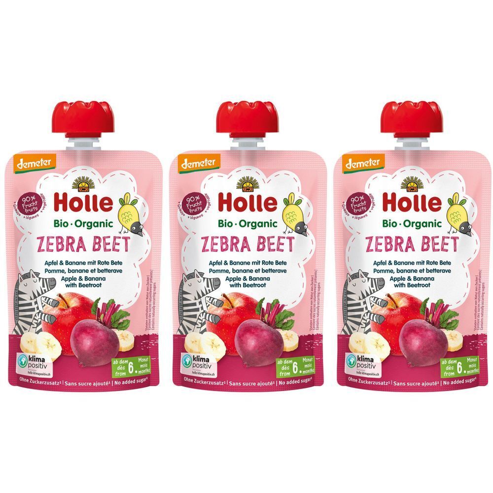 Holle Zebra Beet Pouchy Apfel Bana ro Beete 100 g x3 3x100 Trinklösung
