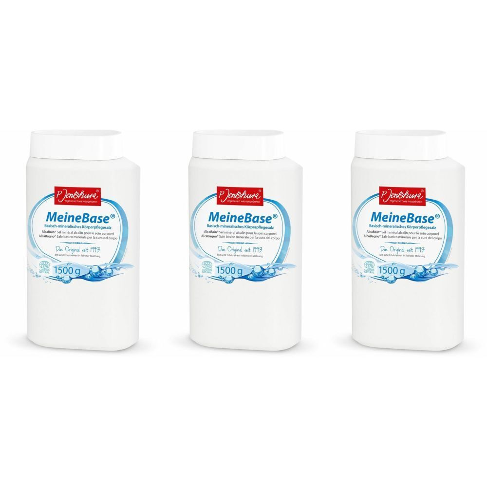 Trois récipients blancs avec couvercles. Chaque récipient porte l'inscription "MeineBase" et "1500g".