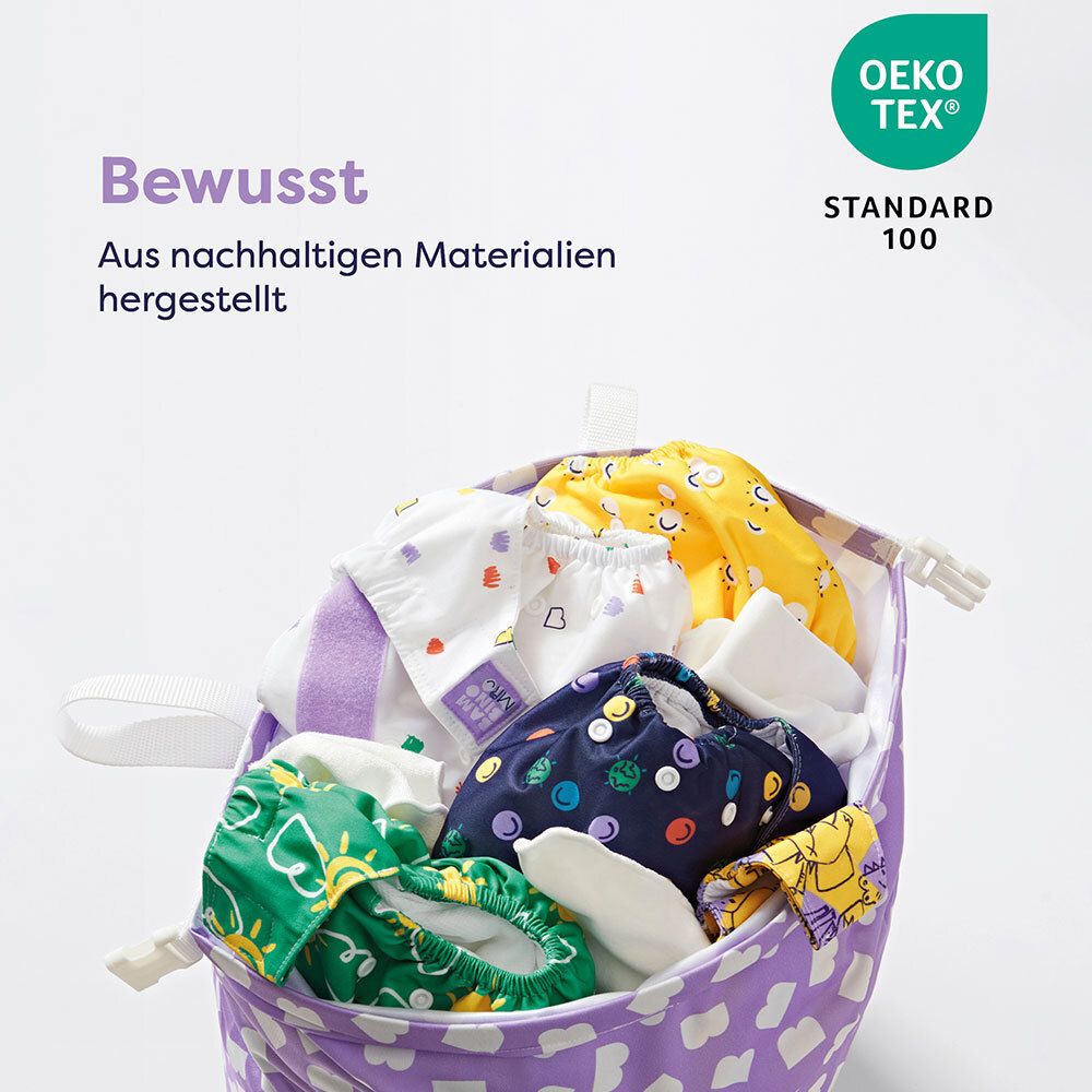 Offener Beutel mit Windeln. Oeko-Tex Standard 100 Zertifizierung.