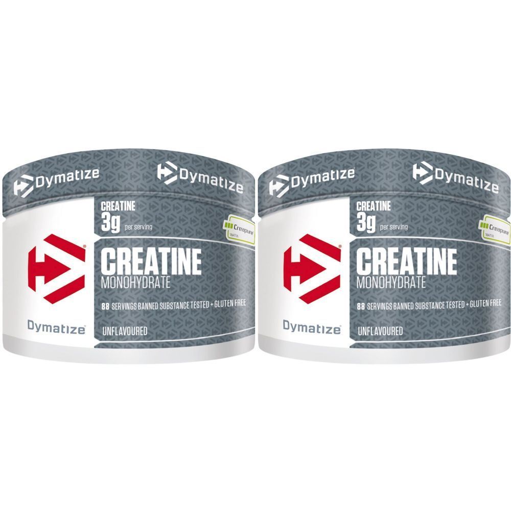 Deux boîtes de "Dymatize Creatine Monohydrate". Contient 3g de créatine. Sans saveur.
