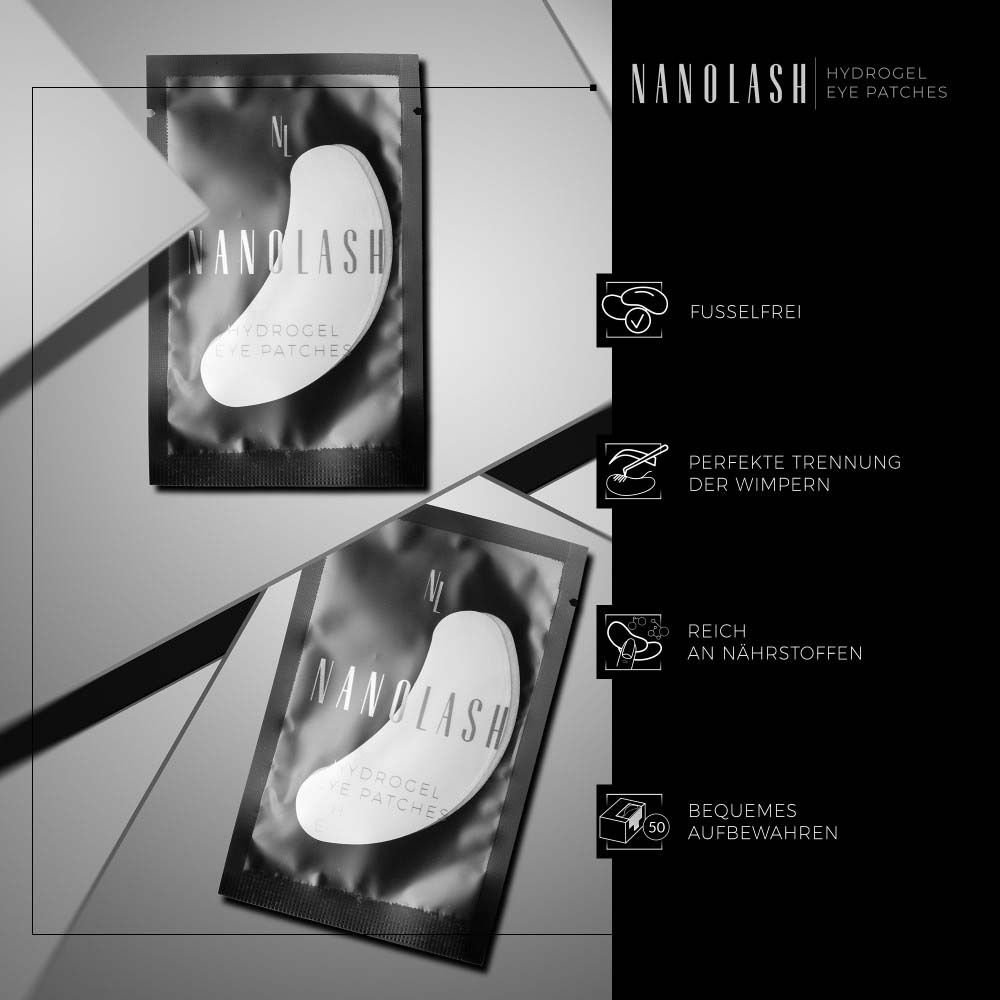 Zwei Augenpflaster-Päckchen. Logo und Produktbezeichnung sind sichtbar. Text und Icons.