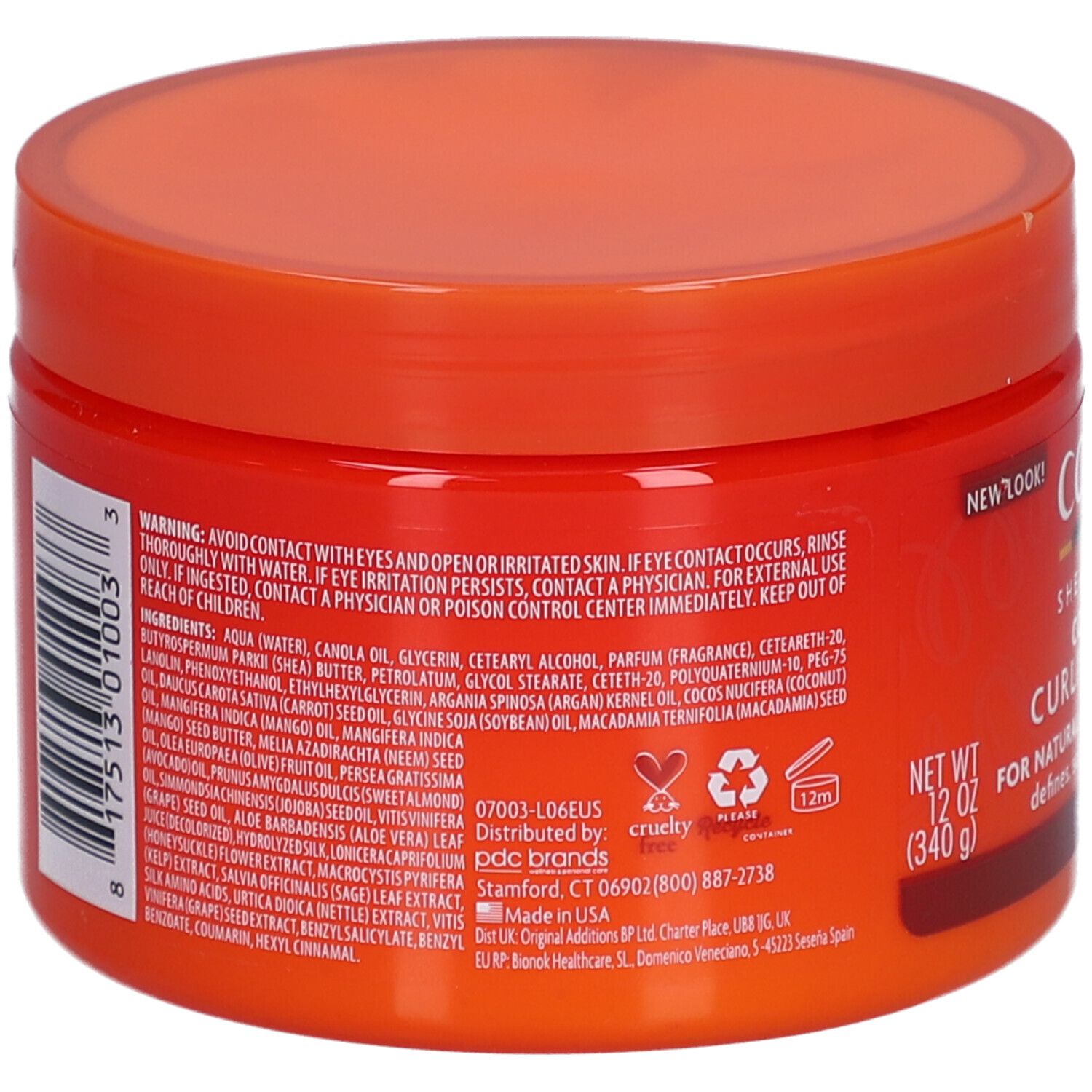 Dos du pot. Ingrédients et avertissements. 12 oz (340 g). Fabriqué aux États-Unis. Cruelty Free.