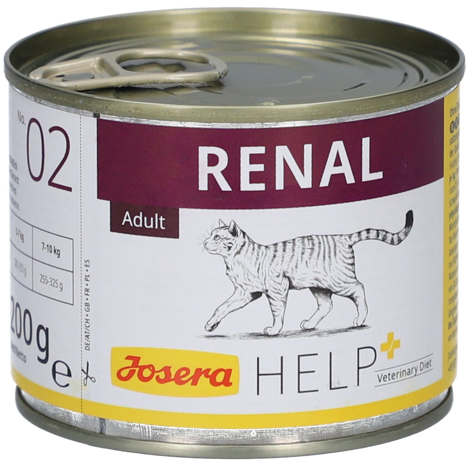 Josera Help Renal Katze Nassfutter, Dose. Aufdruck: Renal, Katze, 200g, Josera Help, Veterinary Diet.