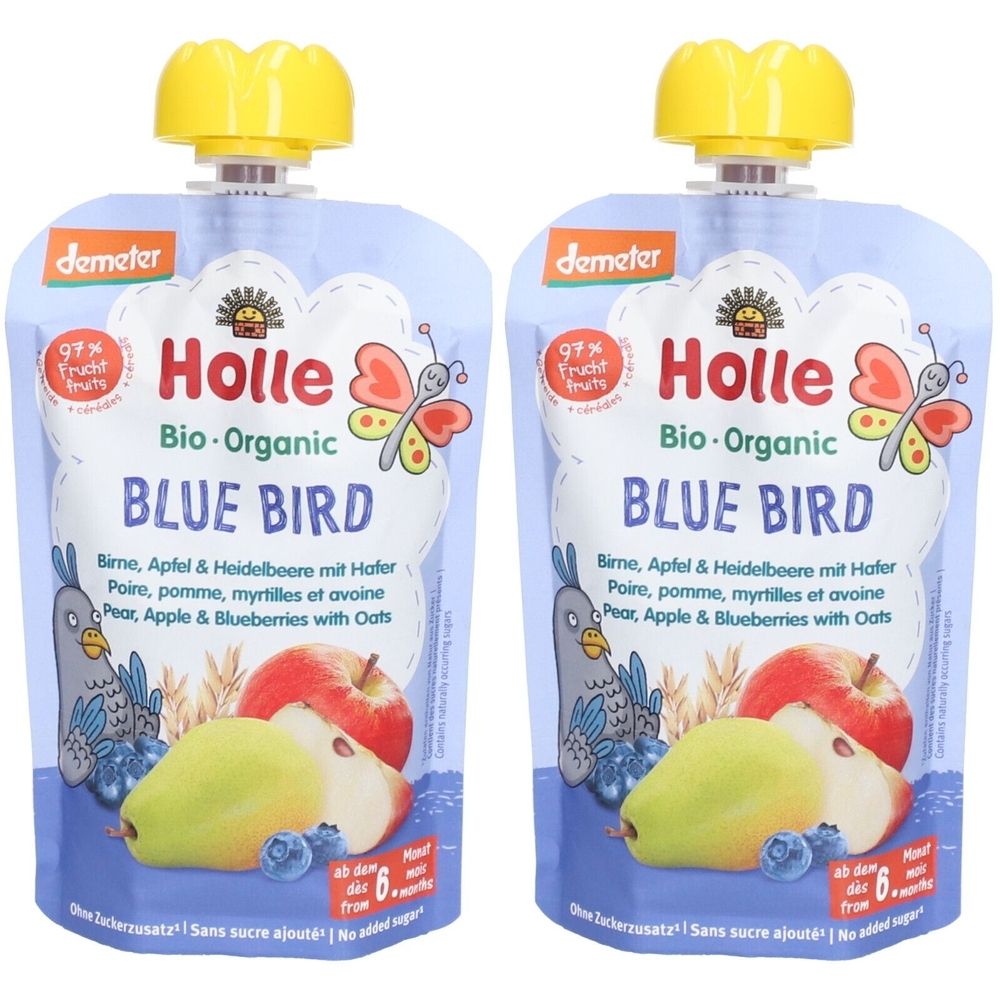 Holle Blue Bird Trinkflasche Birne, Apfel, Heidelbeere und Hafer bio x2 2x100 g Futter