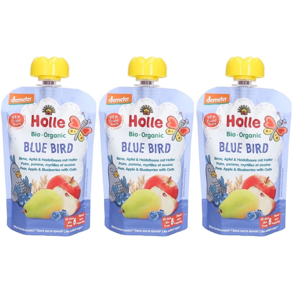 Holle Blue Bird Trinkflasche Birne, Apfel, Heidelbeere und Hafer bio x3 3x100 g Futter