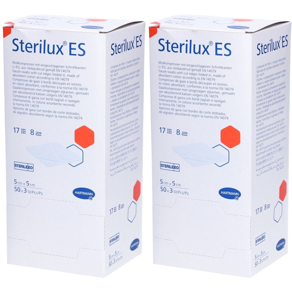 Hartmann Sterilux® ES Faltkompressen und Longuetten Typ 17 steril 8-fach gefaltet 5 x 5 cm