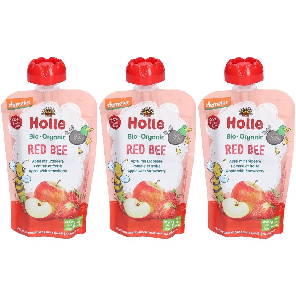 Holle Red Bee Trinkflasche Apfel & Erdbeere bio x3 3x100 g