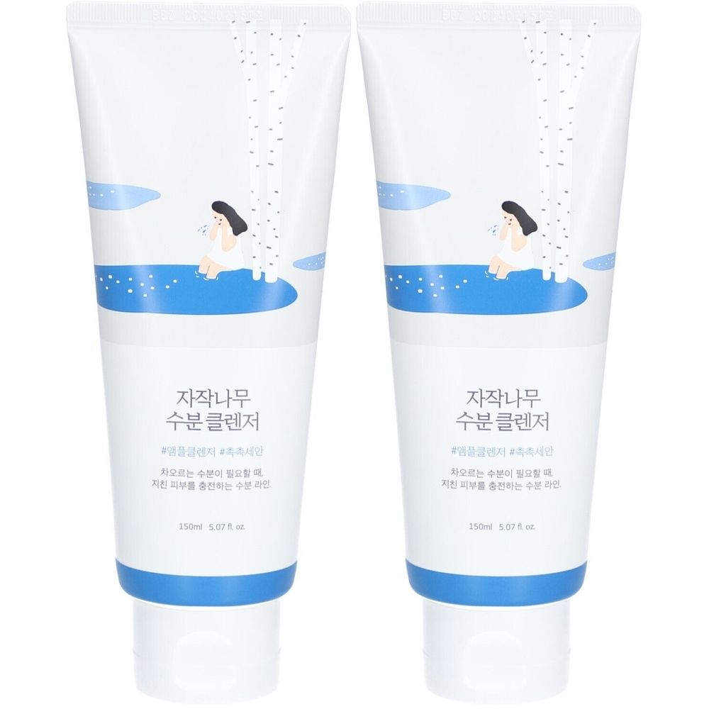 Zwei Tuben mit weißem Hintergrund, blauem Design und koreanischem Text. Auf jeder Tube ist eine Illustration einer Person zu sehen.