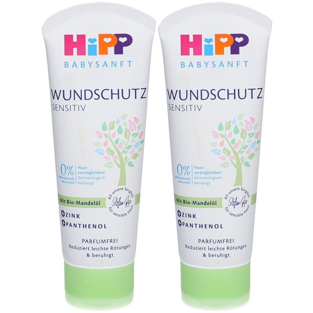 Zwei Tuben Babysanft Wundschutzcreme. Weiße Tuben mit farbiger Aufschrift. Enthält Zink und Panthenol. Frei von Parfum. Reduziert Rötungen.