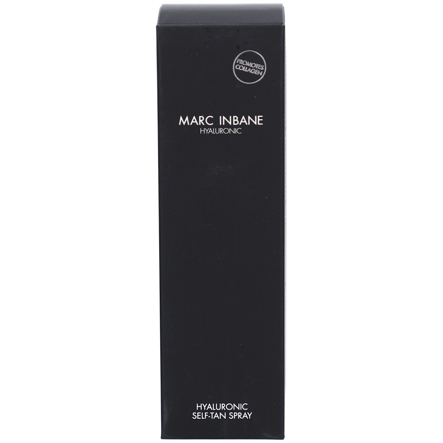 Schwarze Schachtel. MARC INBANE. Hyaluronic. Hyaluronic Self-Tan Spray. Fördert Kollagen.