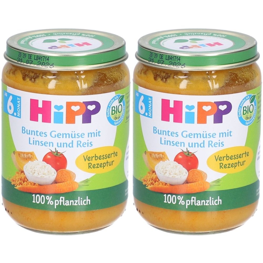 Hipp Gemüse mit Linsen und Reis Bio Glas 190 g x2 2x190 Set