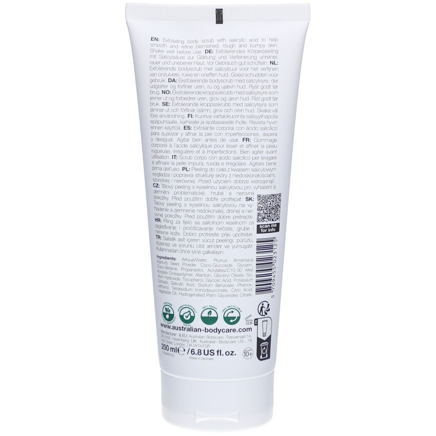 Australian Bodycare Körperpeeling mit Salicylsäure für glatte und gereinigte Haut