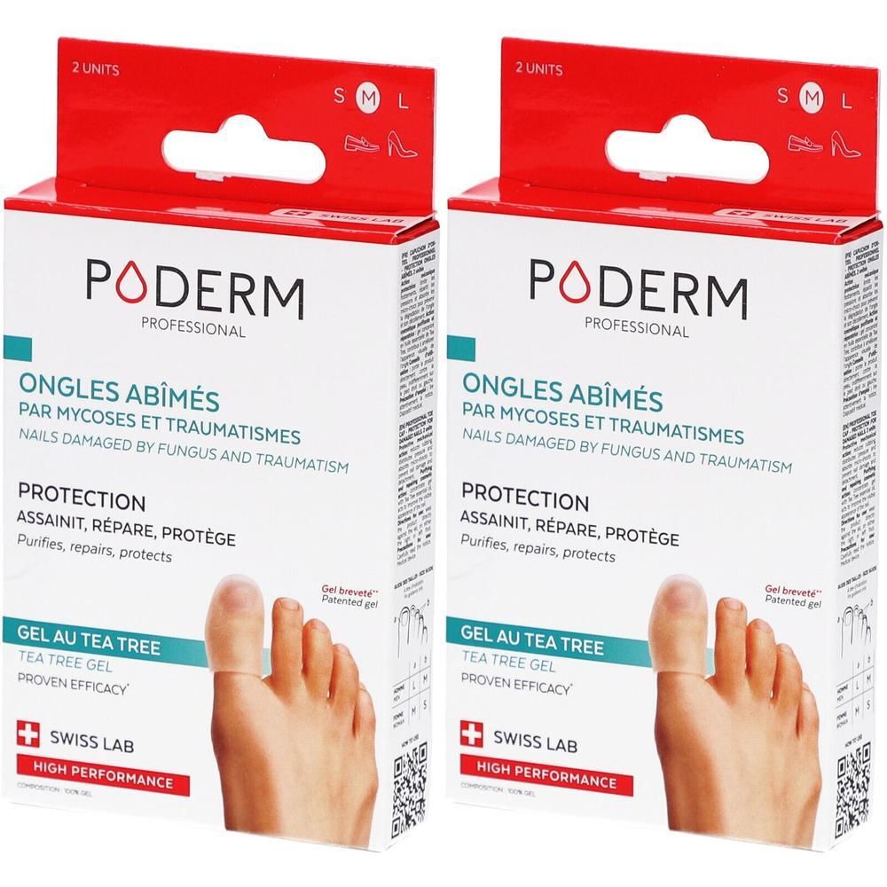 Zwei Schachteln Poderm Nagelschutz mit Teebaumöl-Gel. Für geschädigte Nägel.