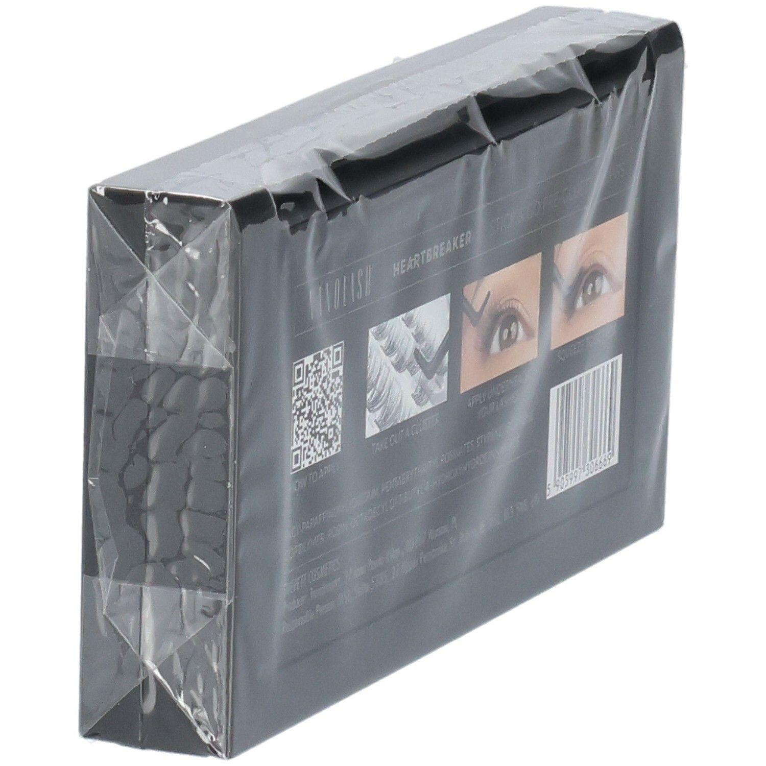 Verpackung mit künstlichen Wimpern, Marke 'MAYBELLINE', Modell 'HEARTBREAKER'. Zeigt Anwendungsvorher-Nachher-Bilder.
