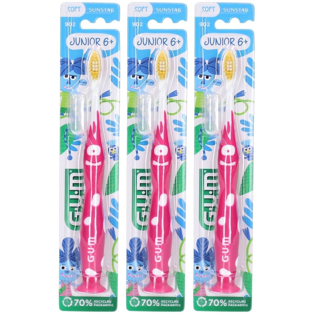 GUM Junior Zahnbürste 6+ - Ergonomischer Griff und weiche Borsten