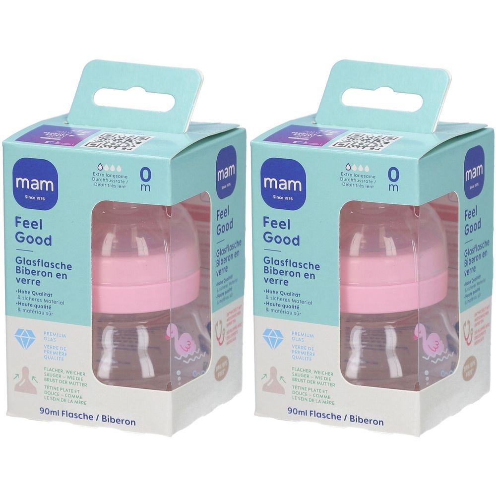 Mam Flasche Feel Good Glas 90 ml 0+ Monate Sehr langsamer Nahrungsfluss