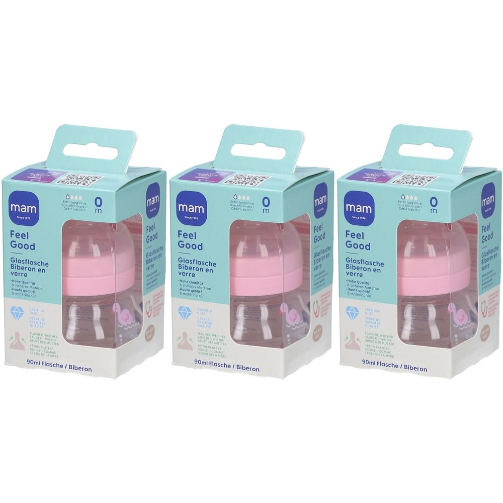 Mam Flasche Feel Good Glas 90 ml 0+ Monate Sehr langsamer Nahrungsfluss