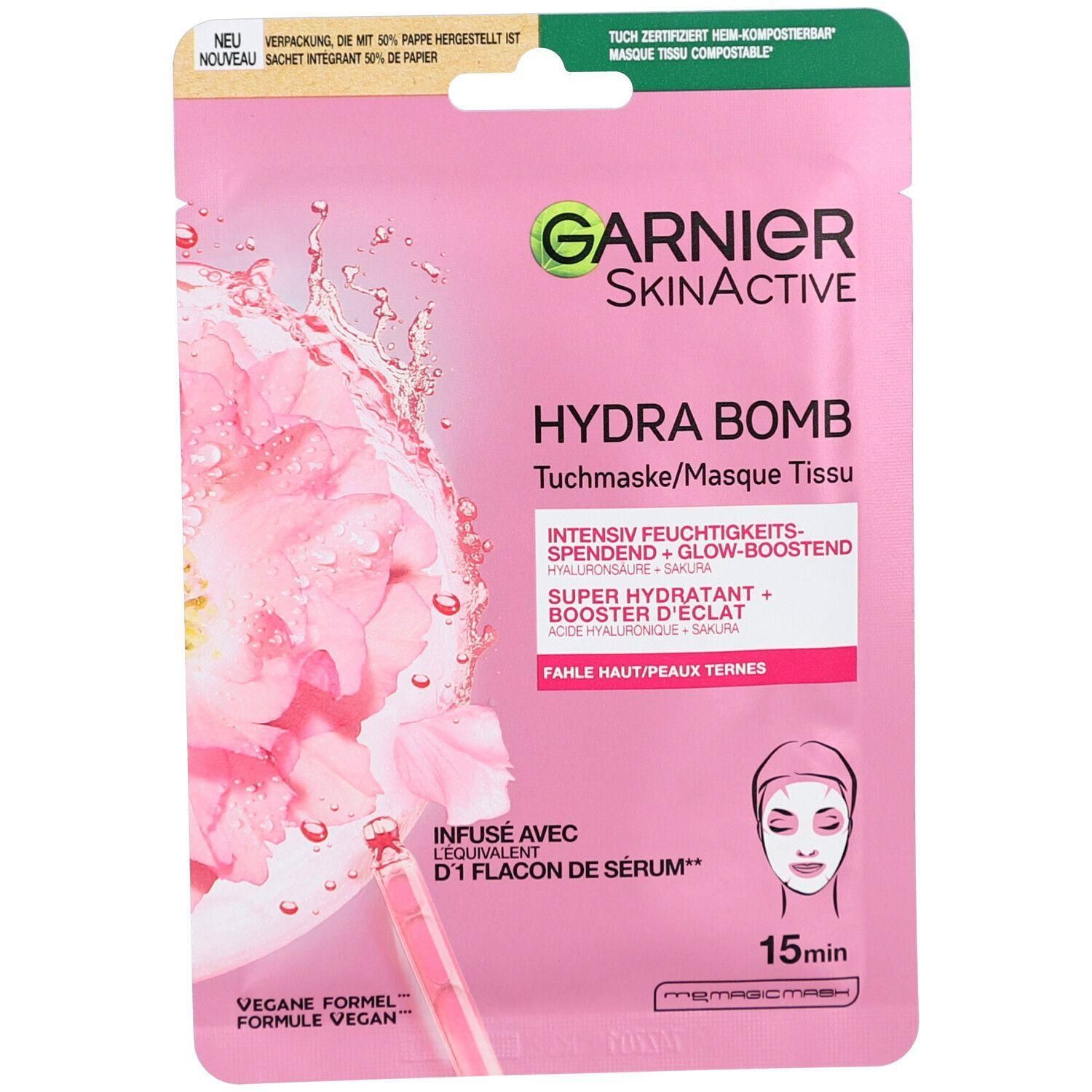 Garnier SkinActive Hydra Bomb Feuchtigkeitsspendende Gesichtsmaske mit Sakura und Hyaluronsäure