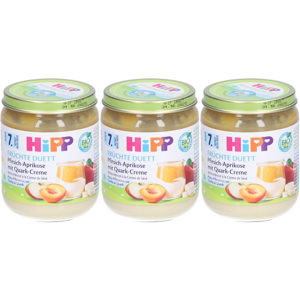 Hipp Gläschen Pfirsich-Aprikose mit Quarkcreme Nach 7 Monaten x3 3x160 g Futter