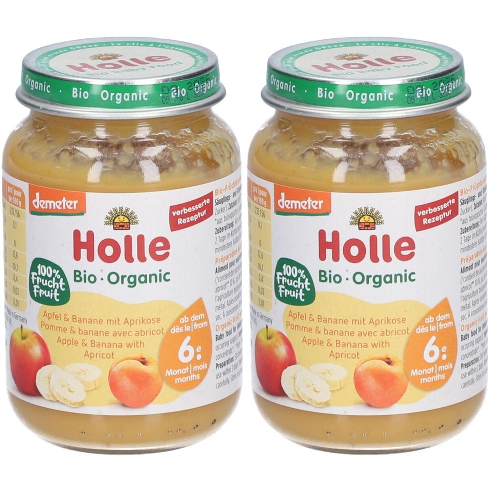 Holle Apfel Banane mit Aprikose Glas 190 g x2 2x190 Brei