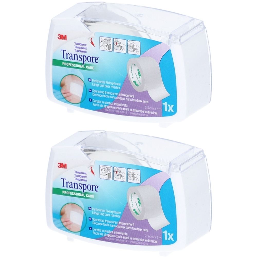 3M Transpore™ Mikroperforiertes transparentes Pflaster 2,5 cm x 5 m