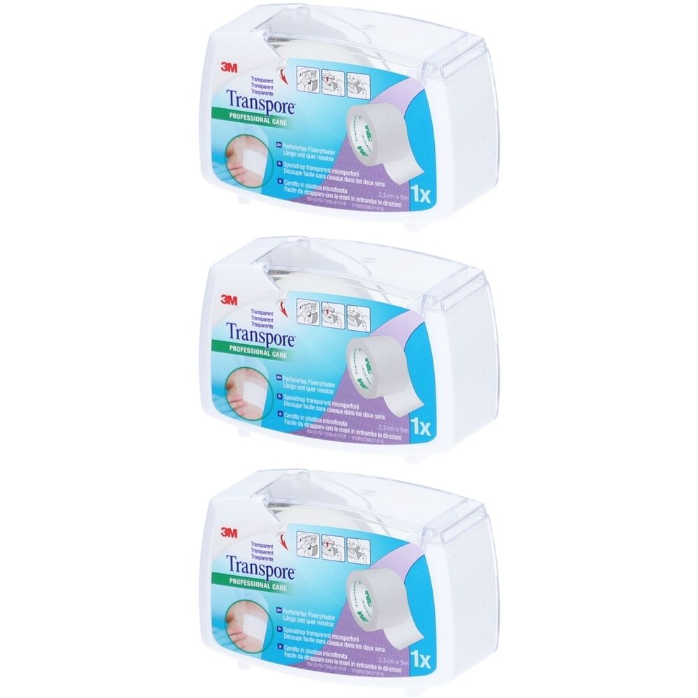 3M Transpore™ Mikroperforiertes transparentes Pflaster 2,5 cm x 5 m