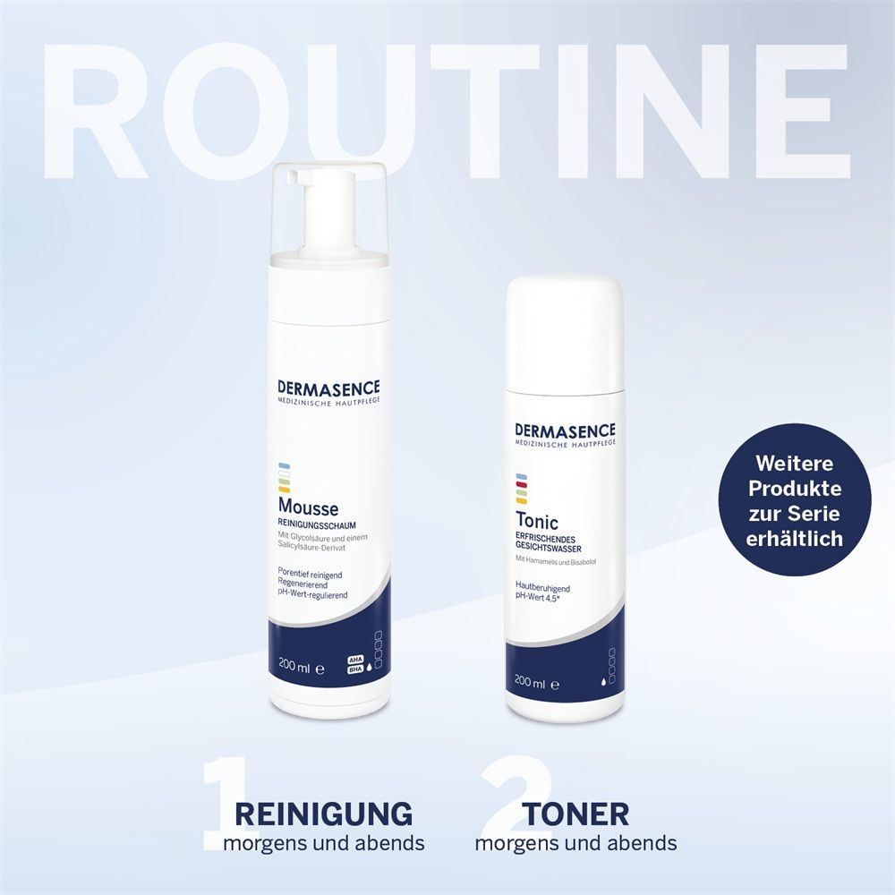 DERMASENCE Mousse Reinigungsschaum und Tonic Gesichtswasser. Für die tägliche Reinigung und Tonisierung der Haut.