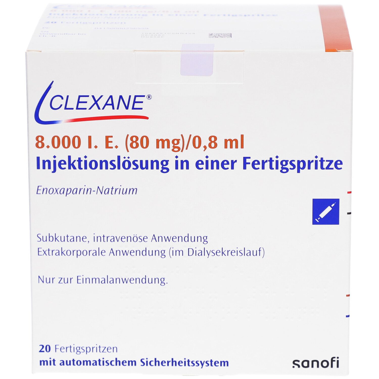 CLEXANE 8.000 I.E. 80mg/0,8ml ILO F.Sp.+Sich-Sys.