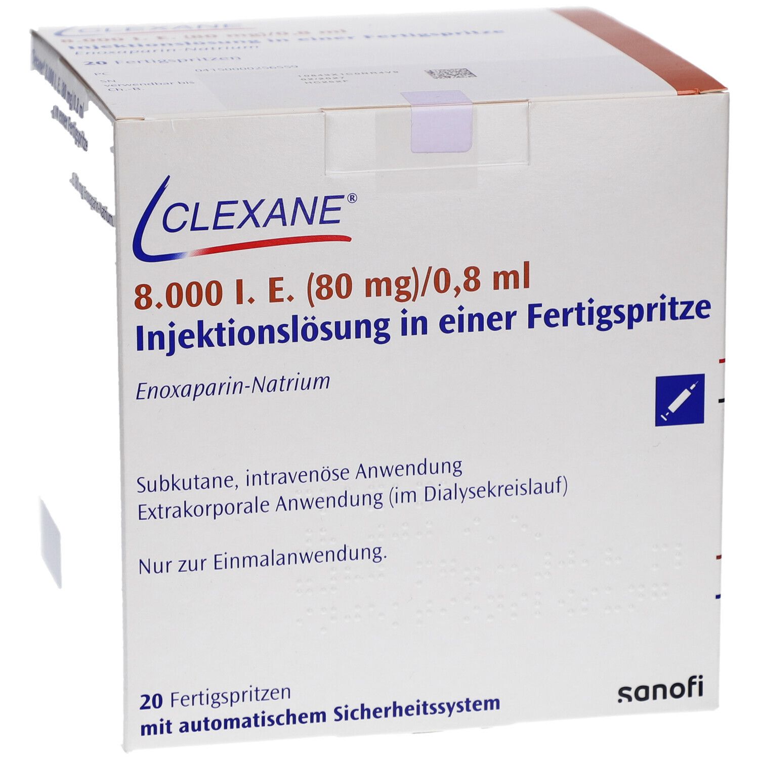CLEXANE 8.000 I.E. 80mg/0,8ml ILO F.Sp.+Sich-Sys.