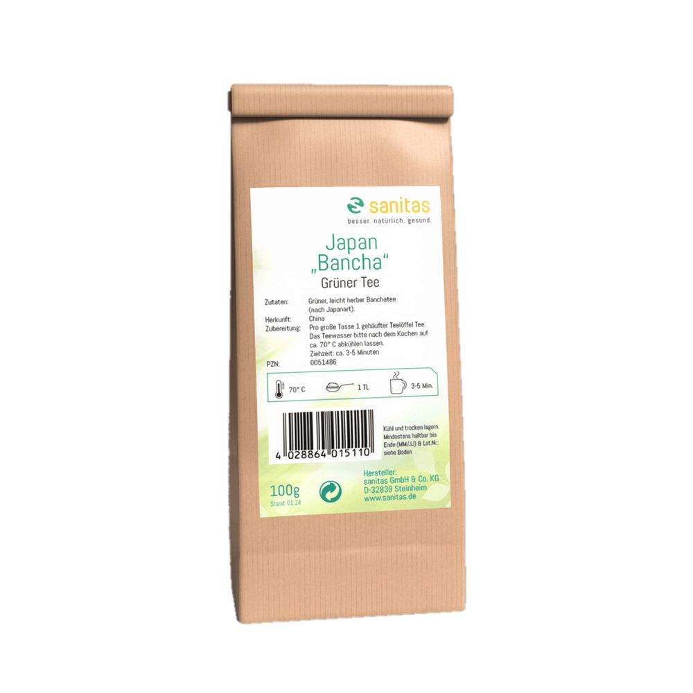 Sanitas Grüner Tee Japanisch "Bancha" in brauner Papiertüte, 100g.
