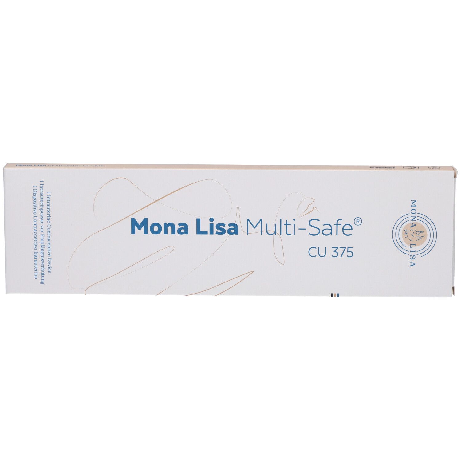 Verpackung von Mona Lisa Multi-Safe CU 375. Weißer Karton mit blauer Schrift. Logo und Produktbezeichnung.