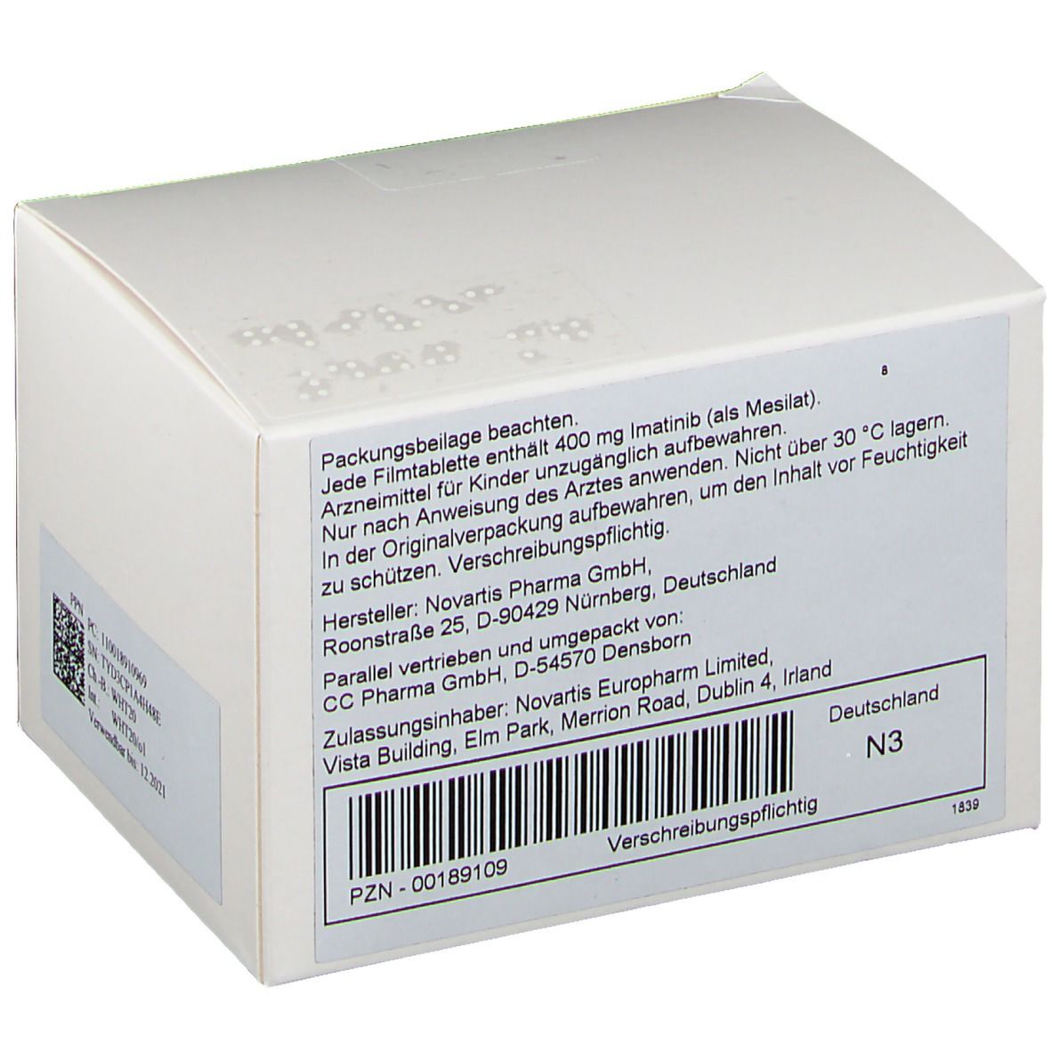 Weiße Faltschachtel mit Text in deutscher Sprache. Enthält Produktinformationen, Barcode und Herstellerangaben.