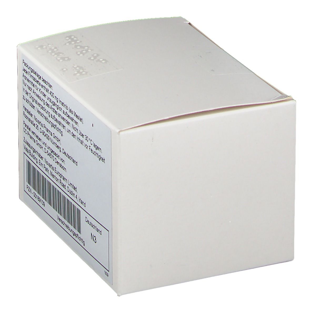 Weiße Faltschachtel mit Text in deutscher Sprache. Barcode und Herstellerangaben sind sichtbar.