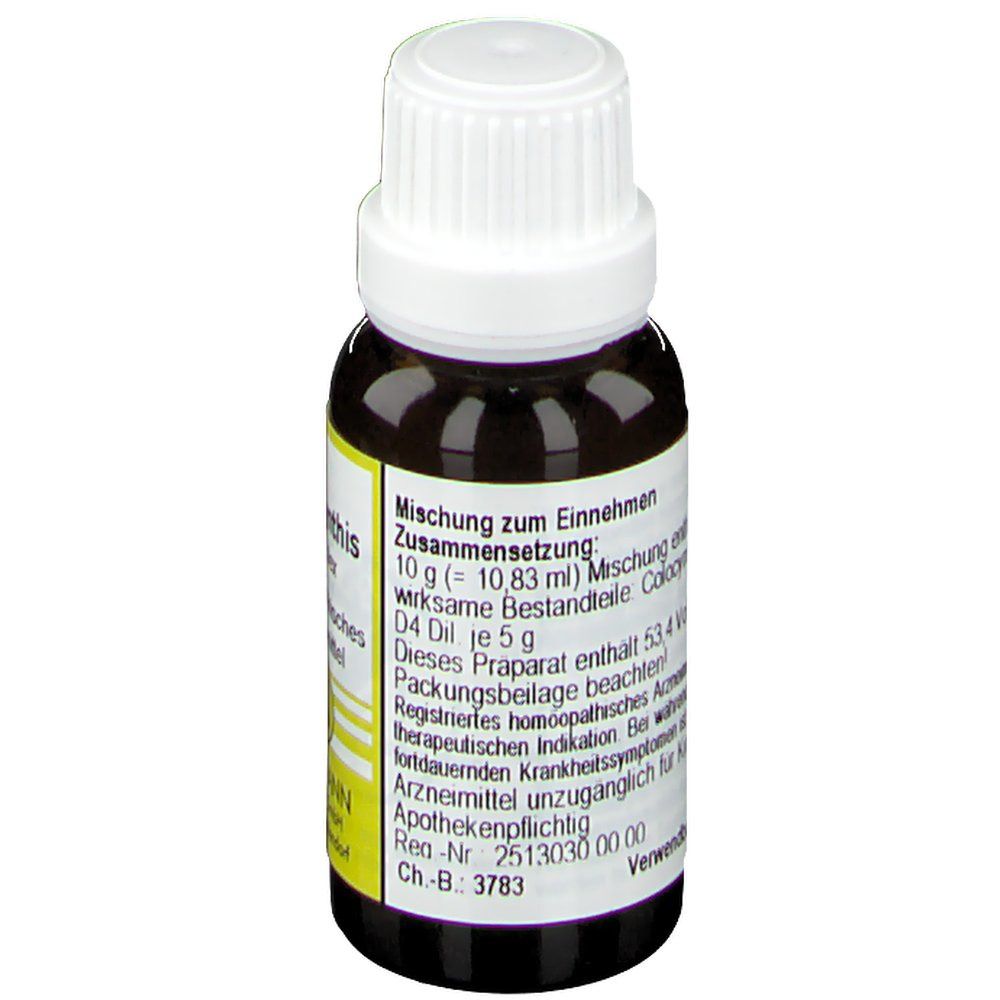 Braune Glasflasche mit weißem Deckel. Etikett mit Inhaltsangaben und Dosierung. Nestmann Pharma.