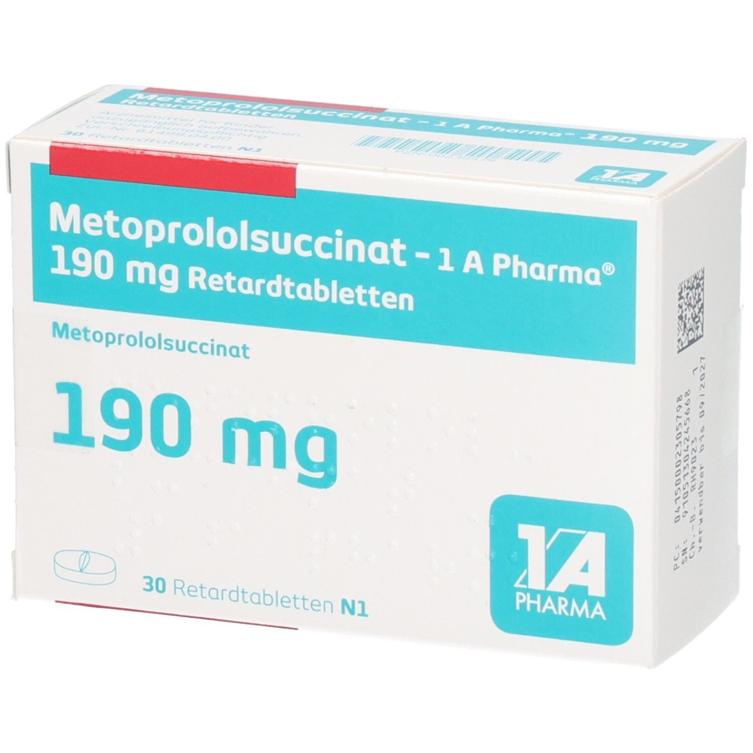 Metoprololsuccinat 190 mg Retardtabletten. 30 Tabletten. 1 A Pharma.