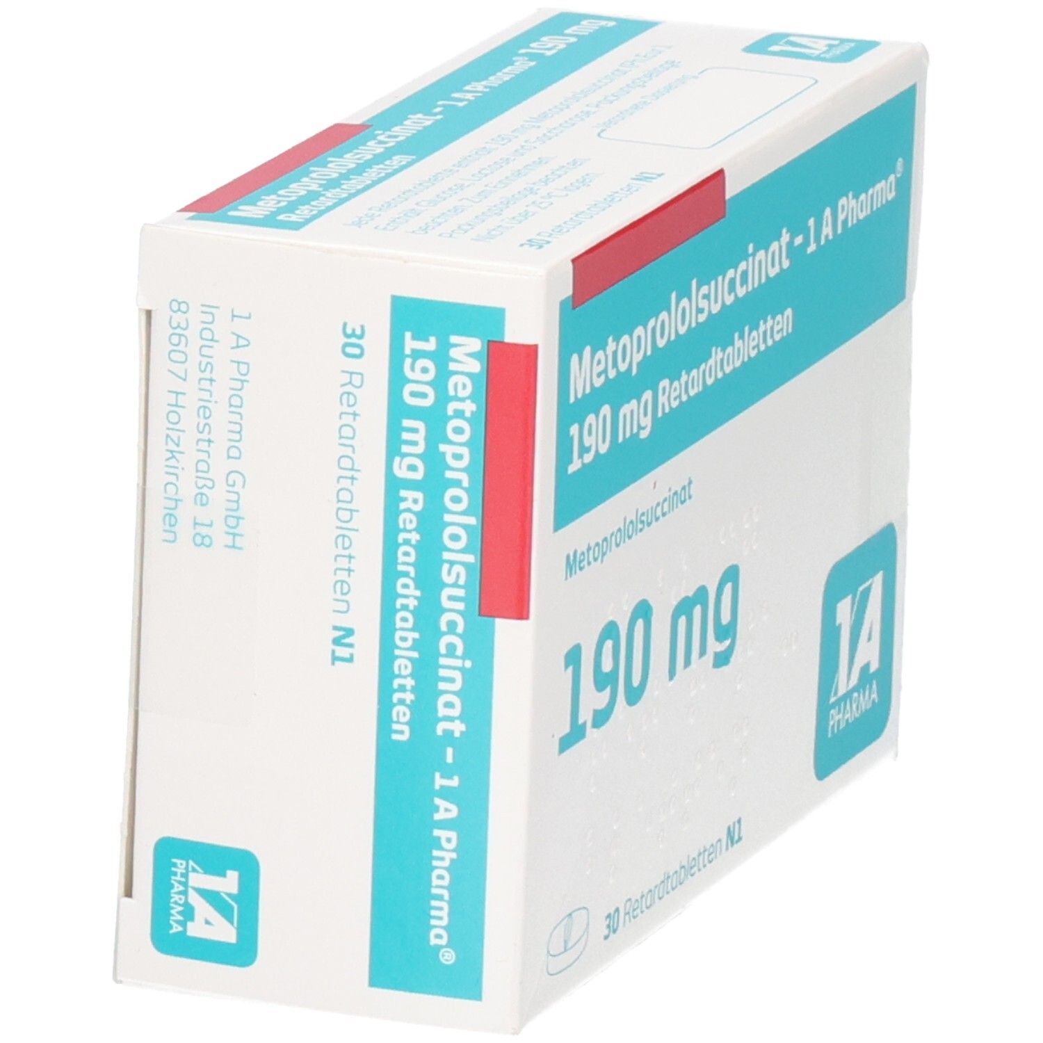 Verpackung Metoprololsuccinat 190 mg Retardtabletten, 30 Stück.