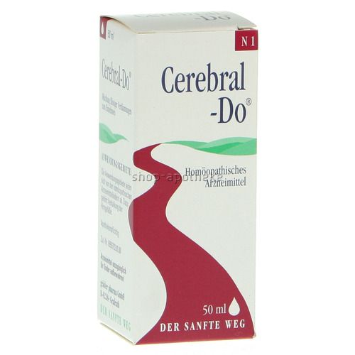 Weißer Karton mit roter Straße. Aufschrift: Cerebral-Do, Homöopathisches Arzneimittel, 50 ml.