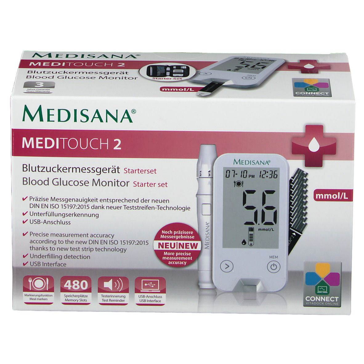 Medisana® Meditouch 2 mmol/l  Blutzuckermessgerät inkl. Starterset