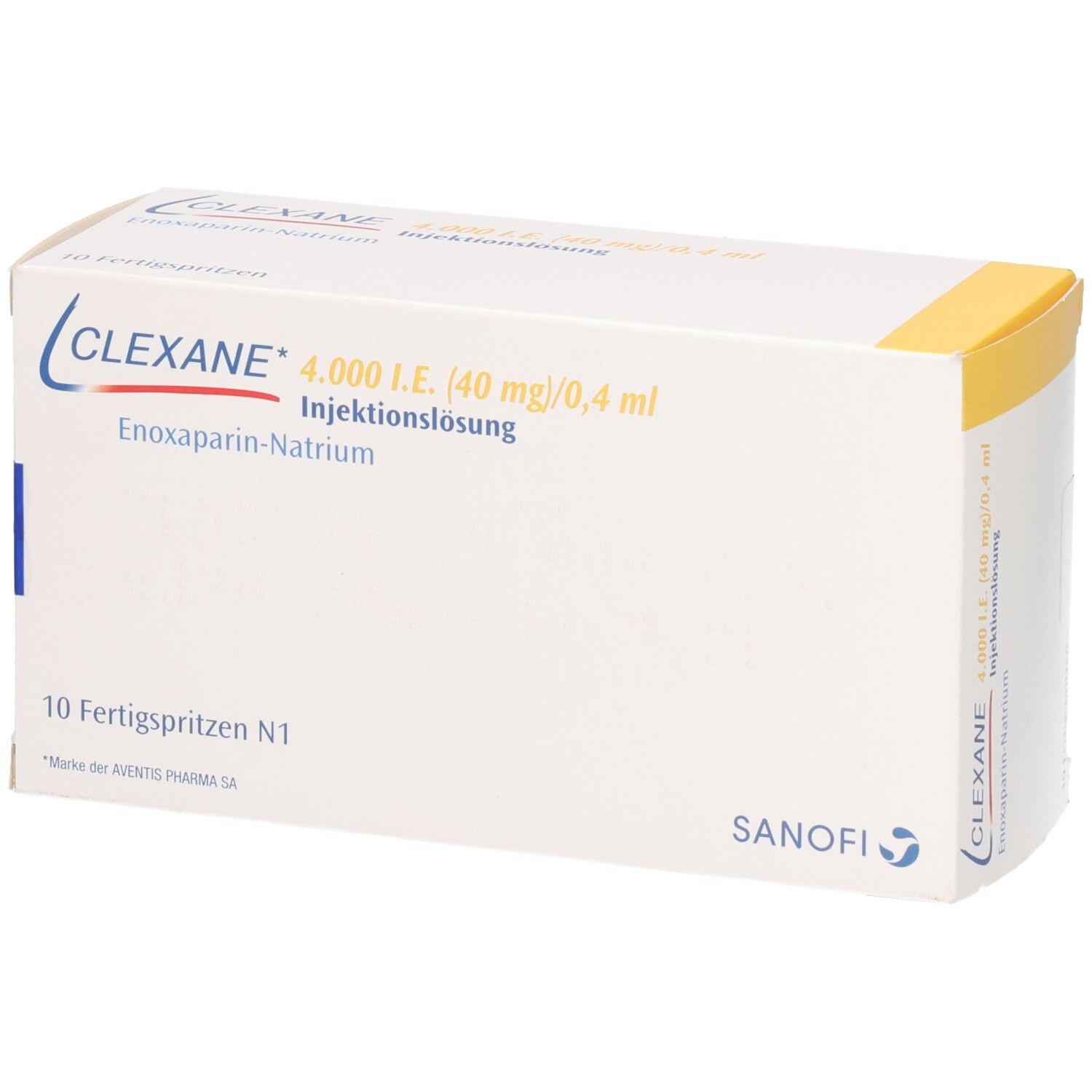 Clexane 4.000 I.E. Injektionslösung mit 10 Fertigspritzen N1. Enoxaparin-Natrium.